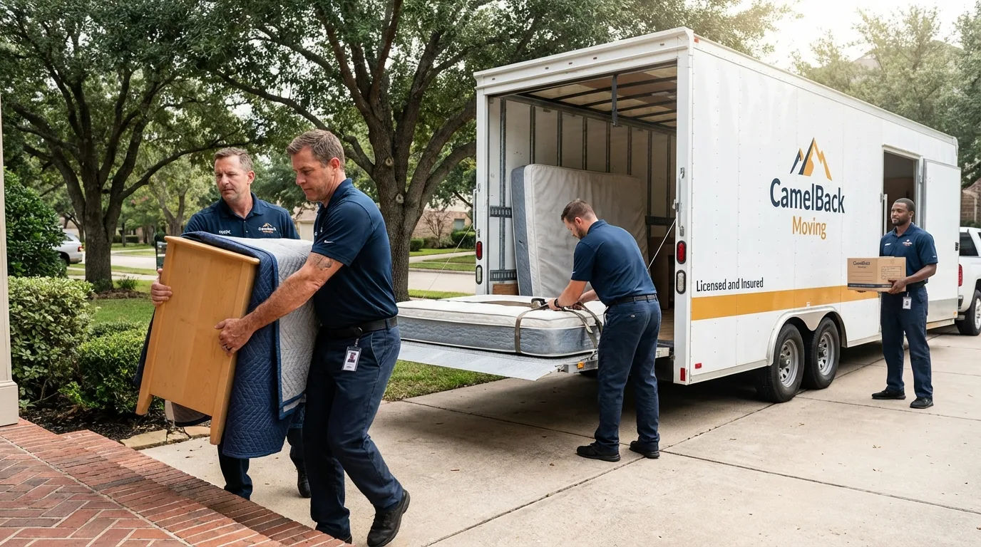Crew loading residential truck for cross-state move from Forest, VA