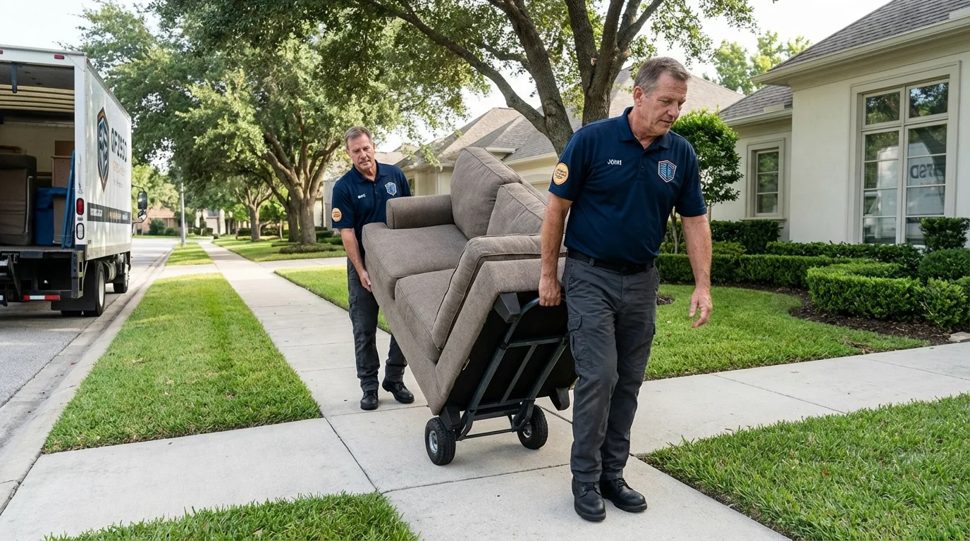 Local residential moving crew loading furniture in Forest, VA