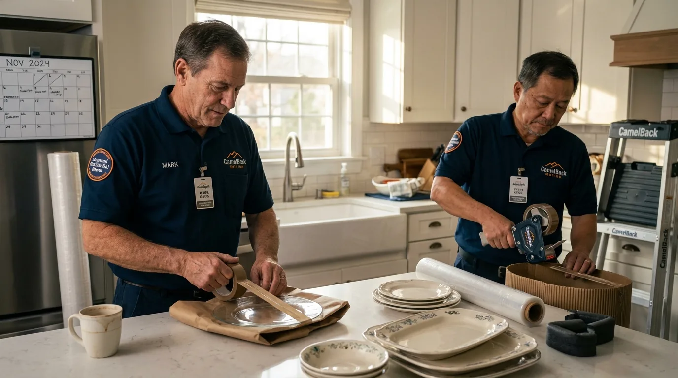 Professional crew packing kitchen dishware in Forest, VA